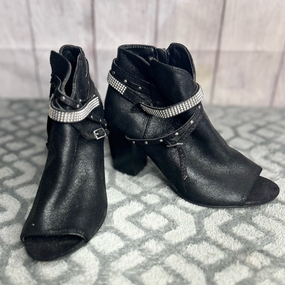 Black Peep-Toe Ankle Boots